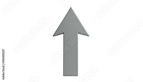 A simple, 3D rendered silver arrow pointing upwards against a black background