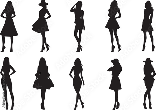 Silhouettes of women in dresses.