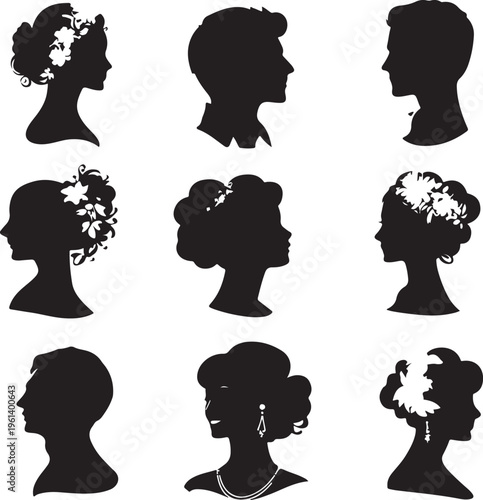 Silhouette of womens head profiles.