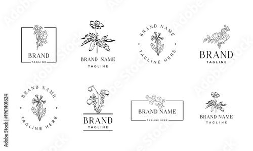 Vintage Floral Botanical Logo Collection – Minimal Hand Drawn Flower Brand Identity Design