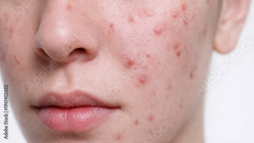 Cuadro en lienzo Close up facial skin with acne pimples and redness dermatology skincare concern pores inflammation texture human face detail