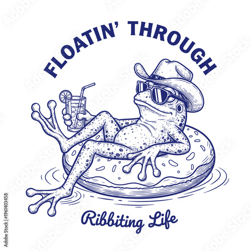 Frog Wearing Sunglasses and Cowboy Hat.