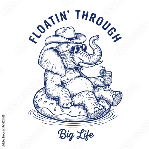 Elephant wearing cowboy hat sunglasses.