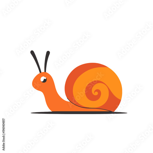 Orange Snail Illustration Moving Slowly. Cartoon Snail Graphic Element with Spiral Shell, Antenna, and Single Eye on White Background for Kids Story, Education Materials and Design Project Needs.