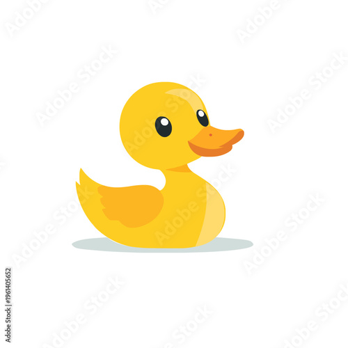 Yellow Rubber Duck Isolated - Cartoon Duck Toy for Baby Bath Time Fun! Cute Duckling with Shadow on White Background - Illustration for Kids, Baby Shower Decor (200 char)