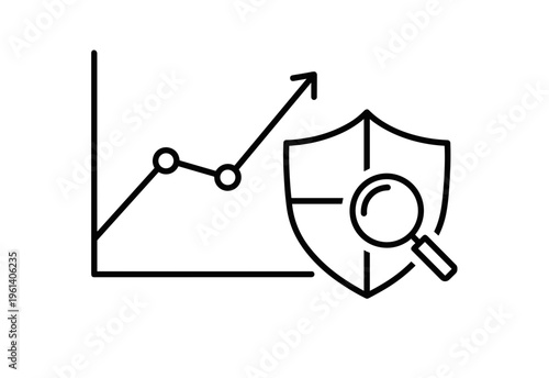 Graph showing upward trend with shield and magnifying glass icon  