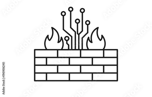 Digital firewall concept with flames and circuit board design  