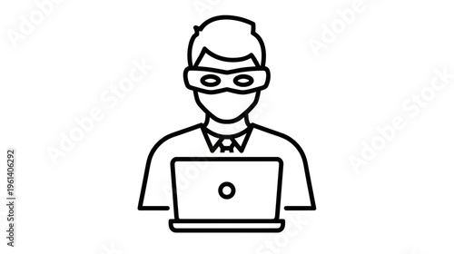 Person wearing mask and glasses using laptop at desk  