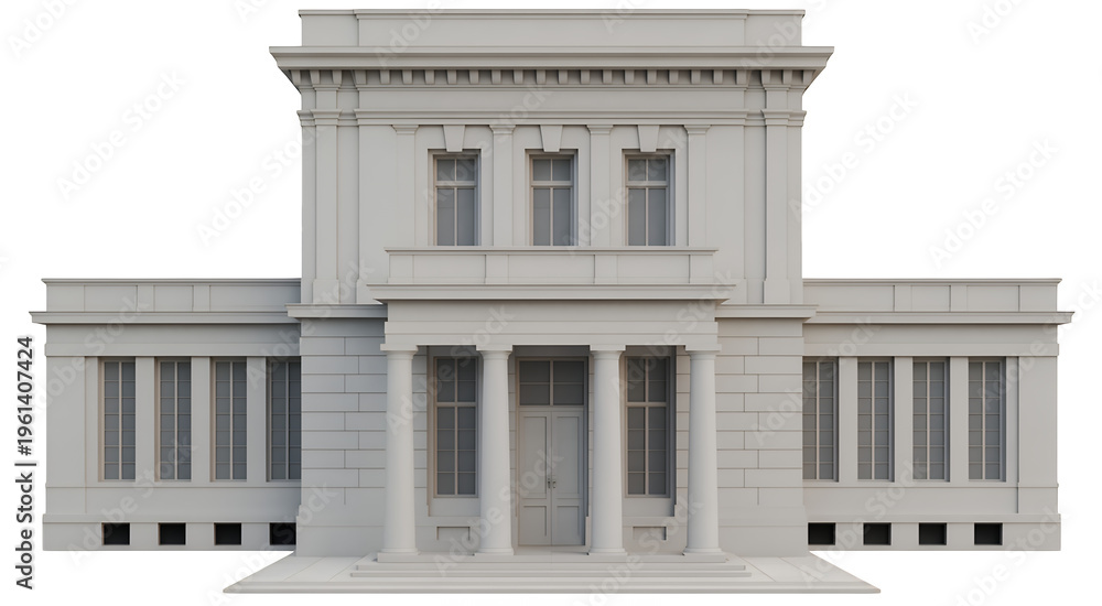 Fototapeta premium White stone building with columns and balustrade isolated on a transparent background