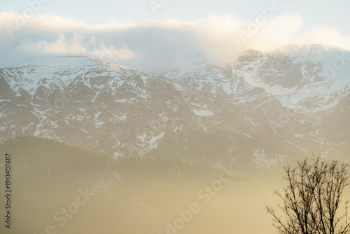 Zakopane Poland High Tatras Gubalowka view on Tatra mountains panorama. Scenic mountain view in Poland