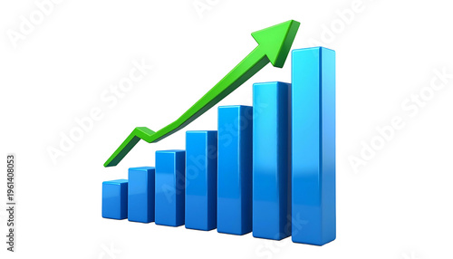 Free Download Blue bar graph with increasing heights, green arrow pointing upward, black background - GFXLoad