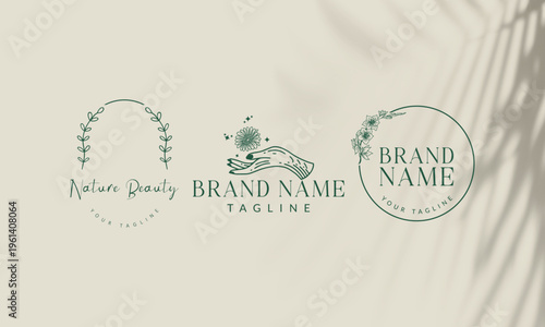 Vintage Botanical Floral Logo Collection – Minimal Hand Drawn Flower Brand Identity Design Set