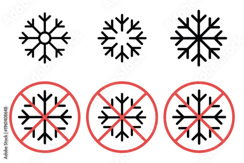 No ice icon, beverage or container with “no ice” warning symbol, simple flat design, vector illustration isolated on white.