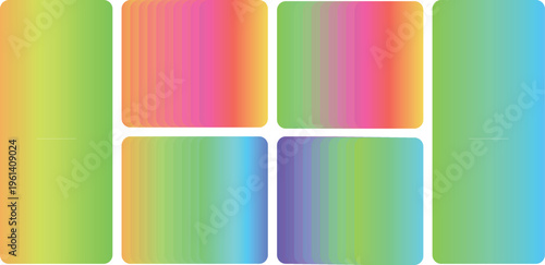Vibrant holographic gradient background set, 6 colorful mesh blur vector textures with neon pastel tones, soft abstract smooth transition backdrops for modern web design and social media