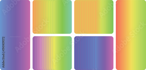 Vibrant gradient geometric frames, colorful rectangular border set with soft rounded corners, modern abstract layout elements for web design, 6 minimalist rainbow vector frames for UI