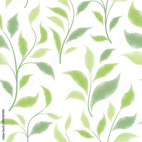 Floral leaf green seamless pattern. Branch with leaves ornamental texture. Flourish nature summer garden textured background