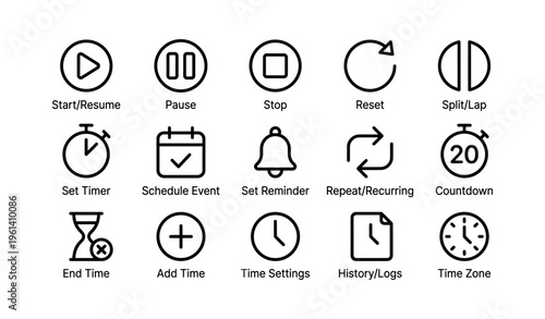 Time management icons for scheduling and reminders