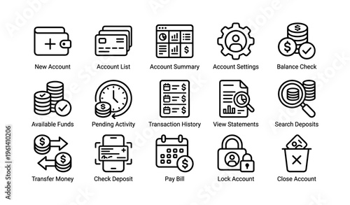 Financial service icons for banking and account management