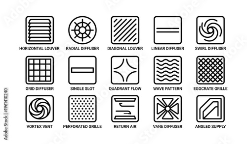 Hvac vent and diffuser icons: louvers, grilles, and patterns overview