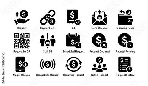 Finance and payment icons set including mobile, qr, and wallet symbols