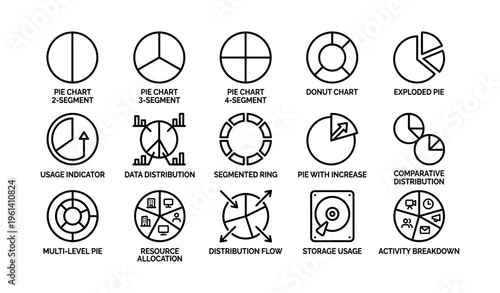 Set of various chart icons for data visualization and analysis