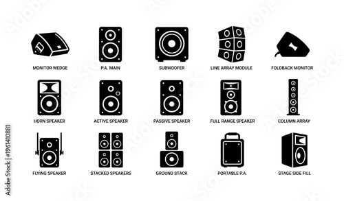 Speaker icon set: pa systems, monitors, and more