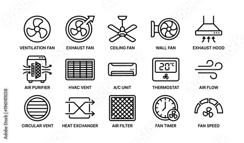 Icons of ventilation exhaust ceiling fans and air purifier symbols