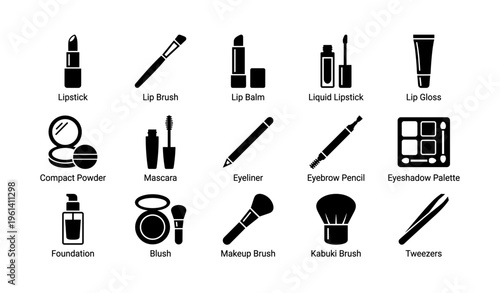 Essential makeup tools and products collection in silhouette style