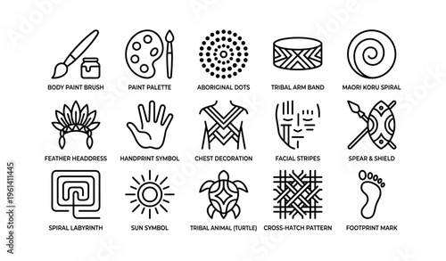 Aboriginal and tribal symbols collection with patterns and designs