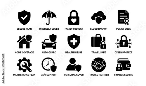 Security and insurance icons set featuring protection and safety concepts