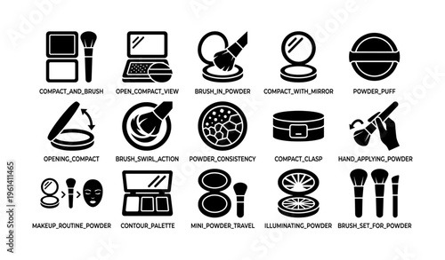 Icons of makeup application tools and techniques in black and white