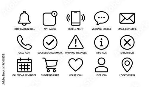 Set of communication and interface icons in black and white