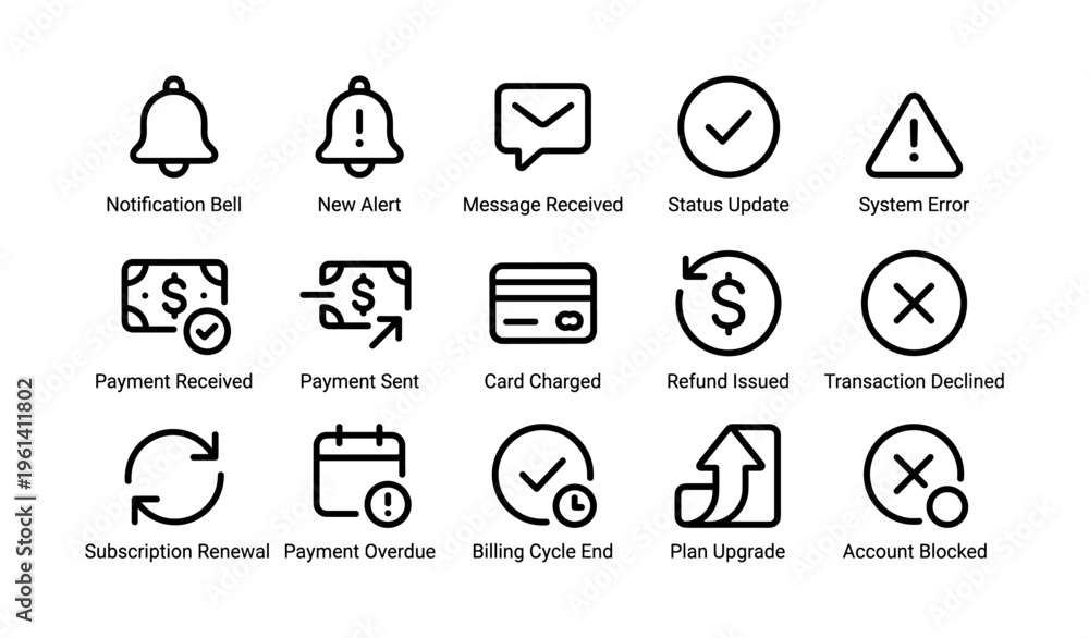 Fototapeta premium Notification and payment icons collection for digital interfaces