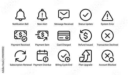 Notification and payment icons collection for digital interfaces