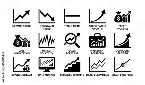 Financial growth and analysis icons for business strategy