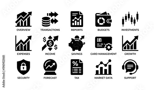Financial icons for business management and analysis