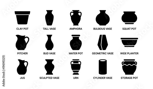 Collection of various vase and pot silhouettes with distinct shapes