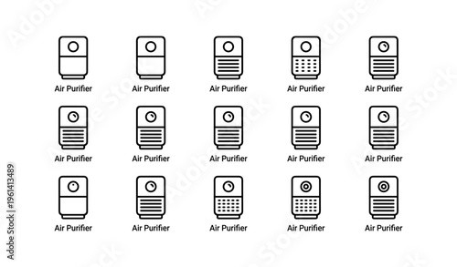 Set of minimalist air purifier icons in grid layout