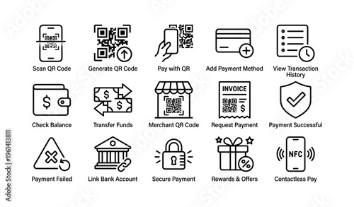 Qr codes and payment icons: modern financial transactions and security