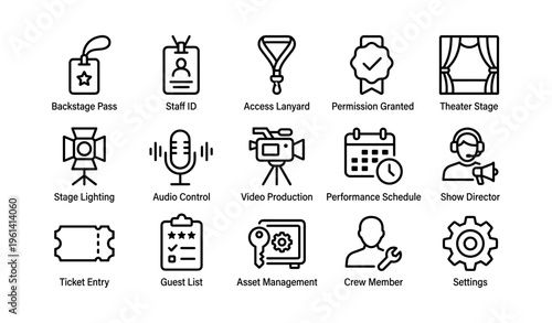 Icons representing various aspects of event management and production