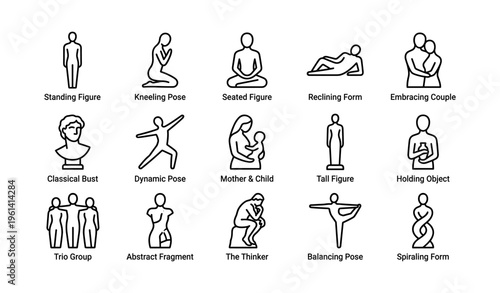 Minimalist line art figures in various poses and gestures