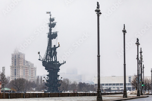 Monument to Peter the Great in Moscow in winter