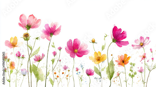 Elegant wedding invitation card background . Minimal hand painted watercolor Cosmosflowers texture template background. Design for wedding, vip cover, poster, rsvp moderncard. Valentine's Day