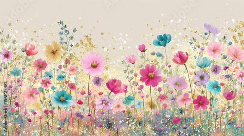 Elegant wedding invitation card background . Minimal hand painted watercolor Cosmosflowers texture template background. Design for wedding, vip cover, poster, rsvp moderncard. Valentine's Day