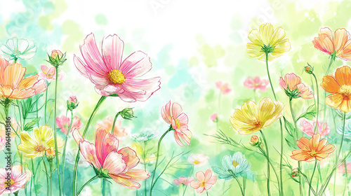 Elegant wedding invitation card background . Minimal hand painted watercolor Cosmosflowers texture template background. Design for wedding, vip cover, poster, rsvp moderncard. Valentine's Day