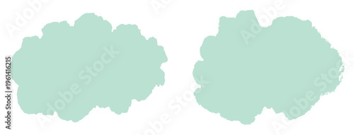 Two mint green abstract shapes on a white background