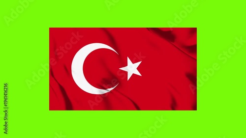 The flag of Turkey animation on green background.