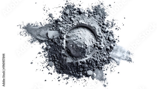 Powdered substance exploding outwards, with a central circular indentation