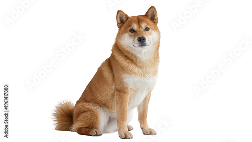 Принти на полотні Adorable Shiba Inu dog sitting attentively with focused gaze, isolated on transp