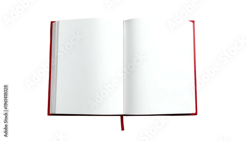 Open book with blank white pages and red hard cover; a simple bookmark